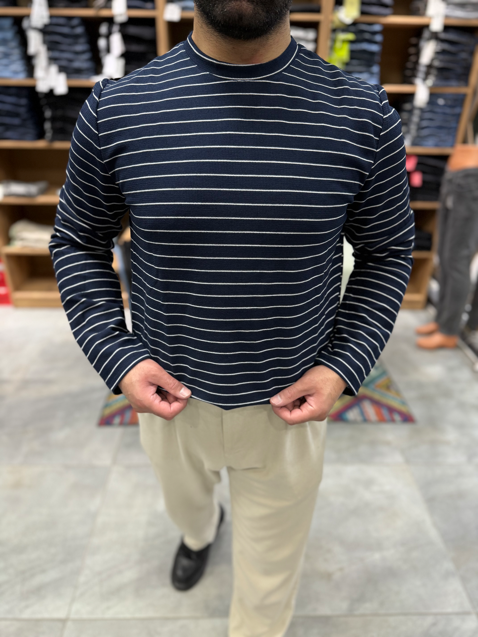 ARL0014 – Bisiklet Yaka Yatay Çizgili İnce Sweat